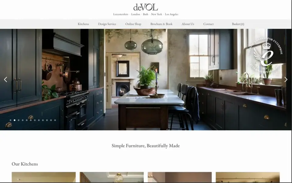 deVOL's US home page, priced in dollars