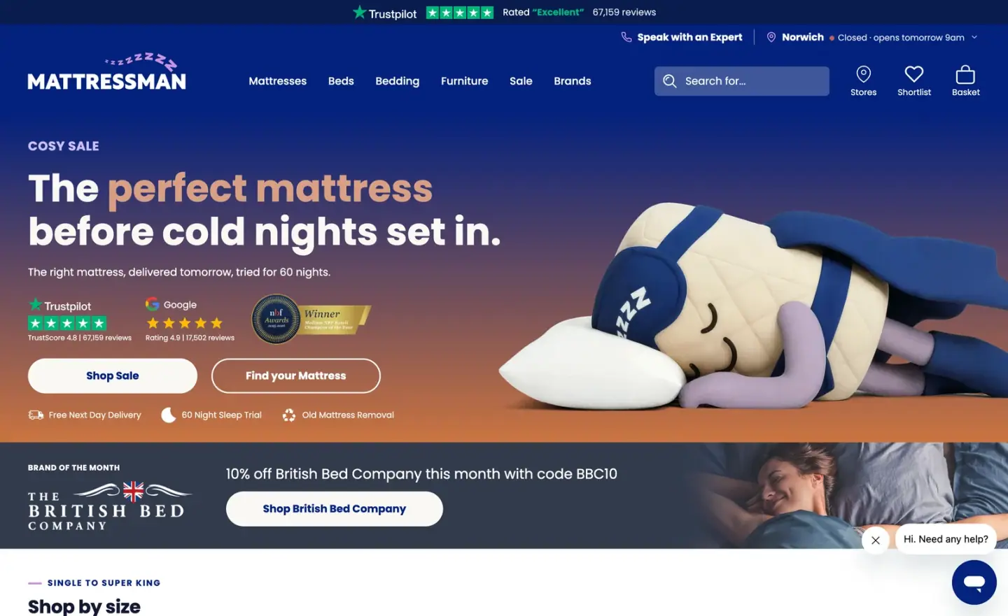 mattressman.co.uk's home page