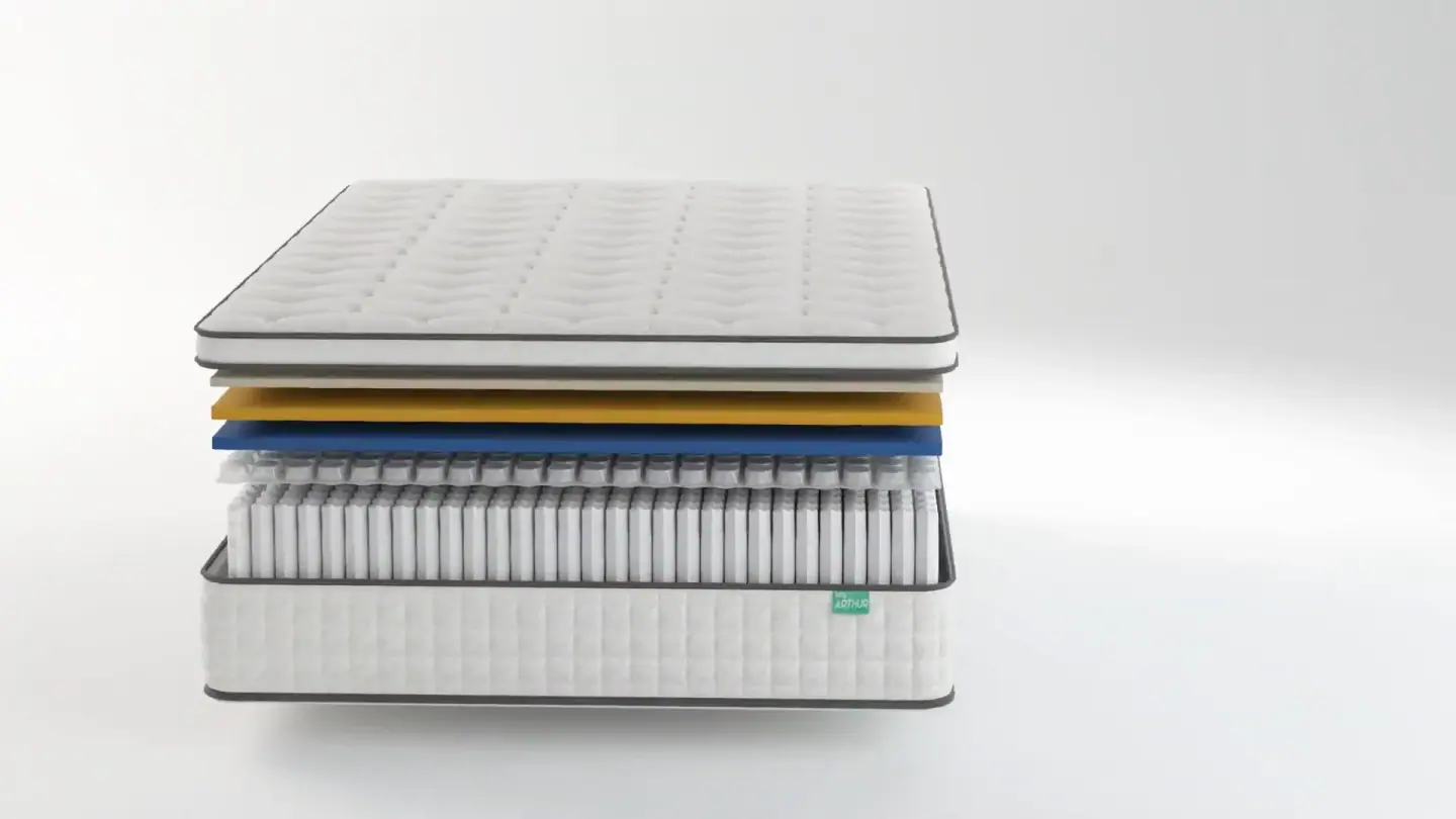 A cut-away of an Arthur Sleep mattress showing its foam layers and pocket springs, from Mattressman's own product film