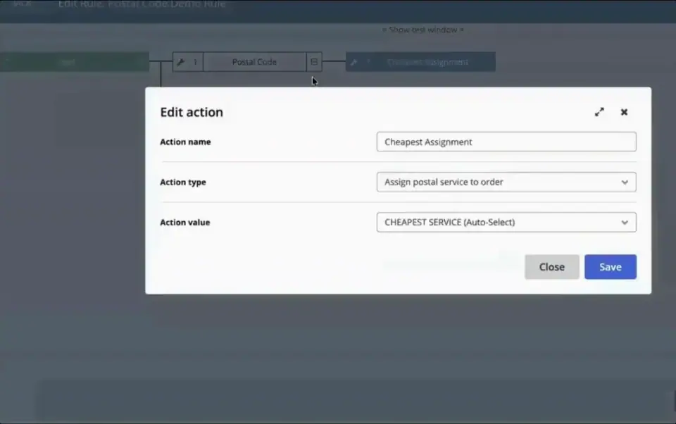 The Linnworks automation rule assigning Shippo's cheapest service, from Shippo's own demo